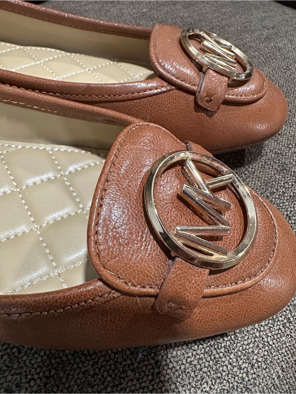 Michael Kors Tan Leather Logo Round-Toe Flats